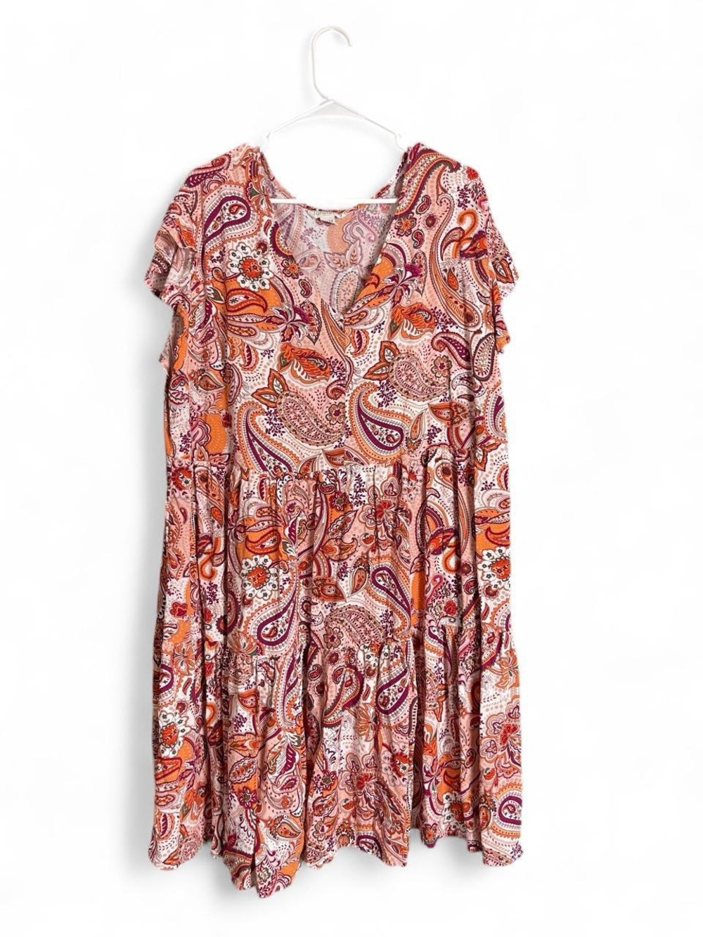 loralette Paisley Short Sleeve Mini Dress in Orange & Pink